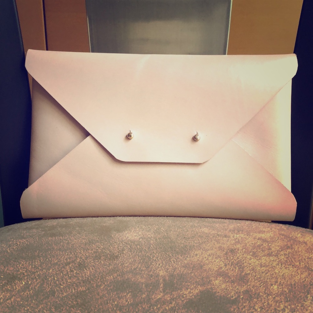 Authentic leather peach envelope clutch